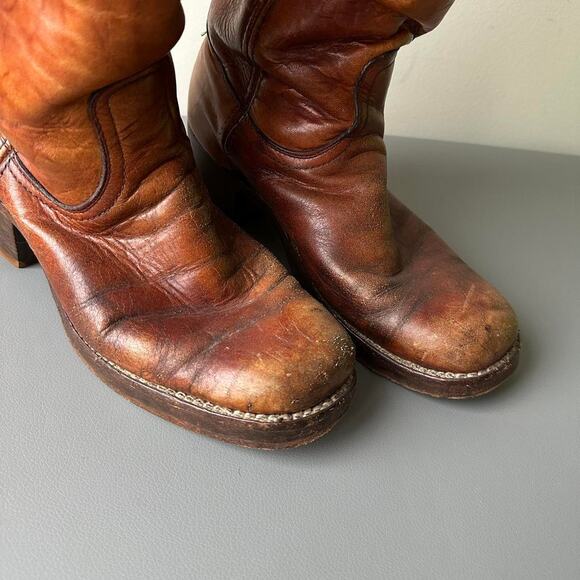 Vintage 60s 70s Frye Brown Mahogany Leather Campus Heel Boot - Picture 3 of 8